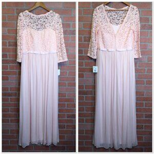 Davids Bridal Womens Celebrate Long Formal Dress Petal Pink Size 14 Lace